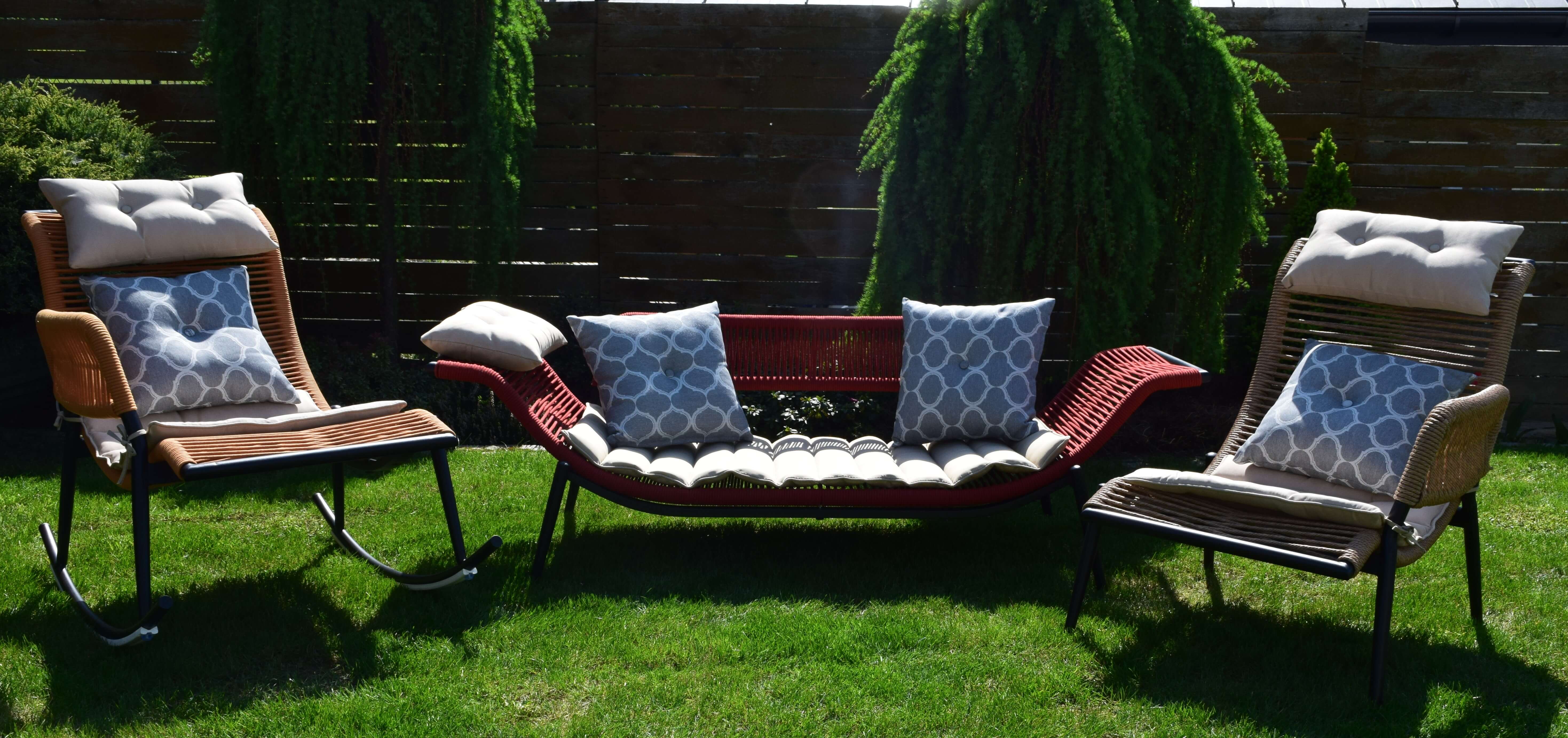 zestaw mebli ogrodowych wypoczynkowych sofa  fotel bujany fotel technorattan nowoczesny styl wyplatane 2100 zł 