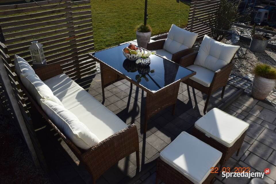 zestaw mebli ogrodowych wypoczynkowych technorattan ODESSA sofa 3 2szt fotel 2szt pufa kolor miodowy