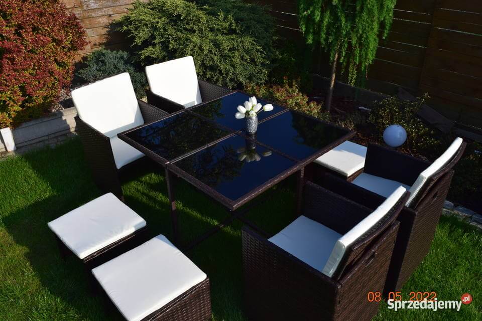  zestaw mebli ogrodowych wypoczynkowych technorattan tulipan 8 osob 4 szt foteli 4 szt puf brąz