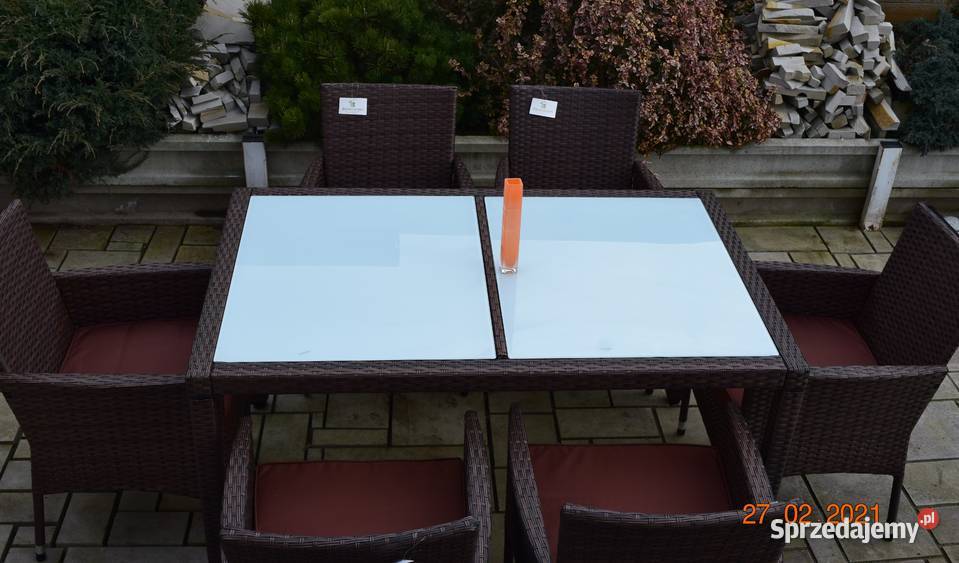 zestaw mebli ogrodowych stół krzesło 6+1 technorattan brąz 